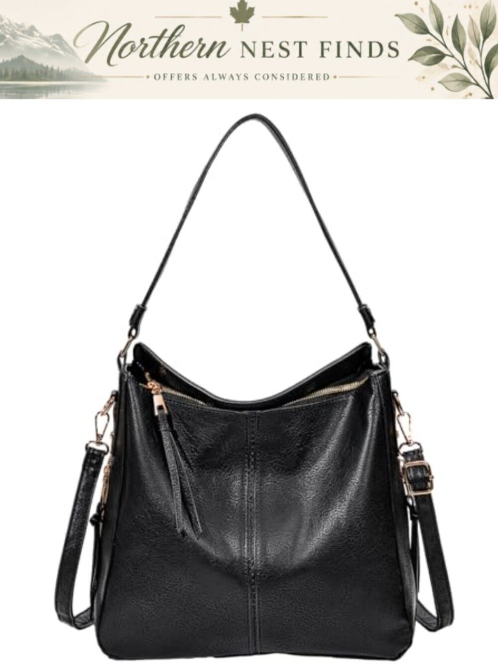 Vegan Leather Hobo Shoulder Bag Large Crossbody Satchel Top Handle